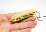 Sandwich baguette necklace / fast food pendant jewelry / mini food charm / junk food / kawaii handmade earrings / fimo polymer clay on hand