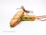 Sandwich baguette necklace / fast food pendant jewelry / mini food charm / junk food / kawaii handmade earrings / fimo polymer clay double