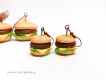 Hamburger necklace miniature food jewelry / cheeseburger fast food necklace / mini food / kawaii polymer clay earrings set