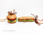 Sandwich baguette necklace / fast food pendant jewelry / mini food charm / junk food / kawaii handmade earrings / fimo polymer clay with hamburger