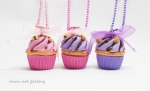Cupcake necklace pink fuchsia lavender purple spring colors / miniature food jewelry / mini cup cake charm / polymer clay mini food jewelry
