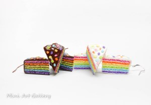 Rainbow cake earrings / chocolate cake in layers / mini food charm / miniature food earrings / corolful truffle / handmade  polymer clay kawaii sweet dessert