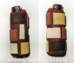  lighter case / cover, ooak polymer clay / faux leather / brown