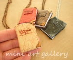 Handmade steampunk books necklaces of polymer clay / copper gold silver beige red