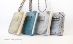 Book necklaces. Old / aged, faux leather steampunk. Handmade of polymer clay grey blue silver