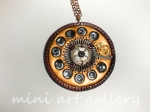 Old telephone vintage antique steampunk necklace OOAK Polymer clay handcrafted / gears cogs wheels