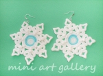 Snowflake Christmas earrings / handmade polymer clay / white glitter blue