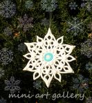 Snowflake Christmas tree ornament / handmade polymer clay / white glitter blue Xmas 