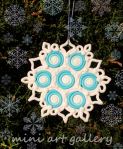 Snowflake Christmas tree ornament / handmade polymer clay / white glitter blue Xmas α