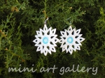 Snowflake winter earrings / handmade polymer clay / white glitter blue Xmas