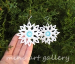Snowflake winter earrings / handmade polymer clay / white glitter blue Xmas hand