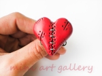 Red heart Valentine / Steampunk stitched wounded / polymer clay ring 