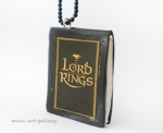 Book necklace  / Lotr, Lord of the Rings / aged torn retro old / Polymer clay necklace / copper chain black