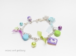 Mini food charm bracelet / miniature sweets mini food jewelry colorful / wafer, cup cake, tart, marshmallow, macaron / orange, blue, green