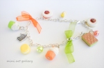 Food charm bracelet / miniature sweets mini food jewelry colorful / blue pink yellow / wafer, biscuit, cup cake, tart, marshmallow, macaron green orange yellow