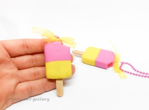 popsicle ice-cream necklace  / lemon strawberry / mini food jewelry miniature  / handmade polymer clay