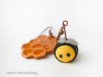 Bee Bumble bee on honeycomb ring / honeybee spring kawaii handmade polymer clay jewelry / resin coating
