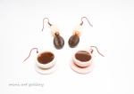 Cup of coffee - coffee beans with sugar cube earrings / miniature polymer clay charm / mix and match / copper brown