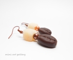 Cup of coffee - coffee beans with sugar cube earrings / miniature polymer clay charm / mix and match / copper brown beans
