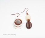 Cup of coffee - coffee beans with sugar cube earrings / miniature polymer clay charm / mix and match / copper brown white
