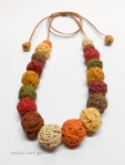 Minimalistic necklace / yarn ball thread / polymer clay ooak handmade beads / autumn fall colors / macrame braiding / adjustable length front