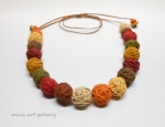 Minimalistic necklace / yarn ball thread / polymer clay ooak handmade beads / autumn fall colors / macrame braiding / adjustable length