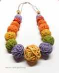 Minimalistic Rainbow necklace / yarn ball thread / polymer clay handmade beads / macrame braiding / adjustable length front