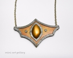 Statement necklace handmade polymer clay steampunk mica shield