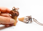 Chocolate vanilla ice-cream necklace / frozen scoop cone / frosting, strawberry biscuits / kawaii fimo necklace / miniature food jewelry 