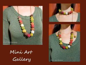 polymer-clay-yarn-ball-necklace-green-brown-red