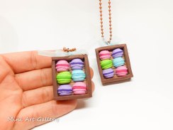 Macaron box necklace / rainbow pink green blue purple, french macaroon miniature food, mini sweets kawaii foodie, paris dessert polymer clay