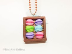 Macaron box necklace / rainbow pink green blue purple, french macaroon miniature food, mini sweets kawaii foodie, paris dessert polymer clay