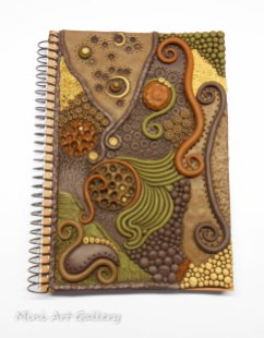 polymer clay notebook cover / journal cover / boho gypsy / organic earthtones